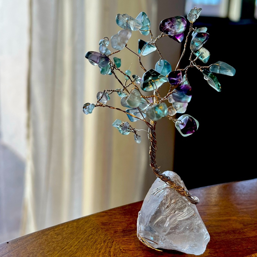 Fluorite tree with sea glass base